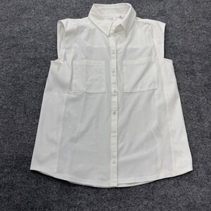 Chico's White Sleeveless Button Down Shirt Ribbed Side Panels Size 0 US 4
